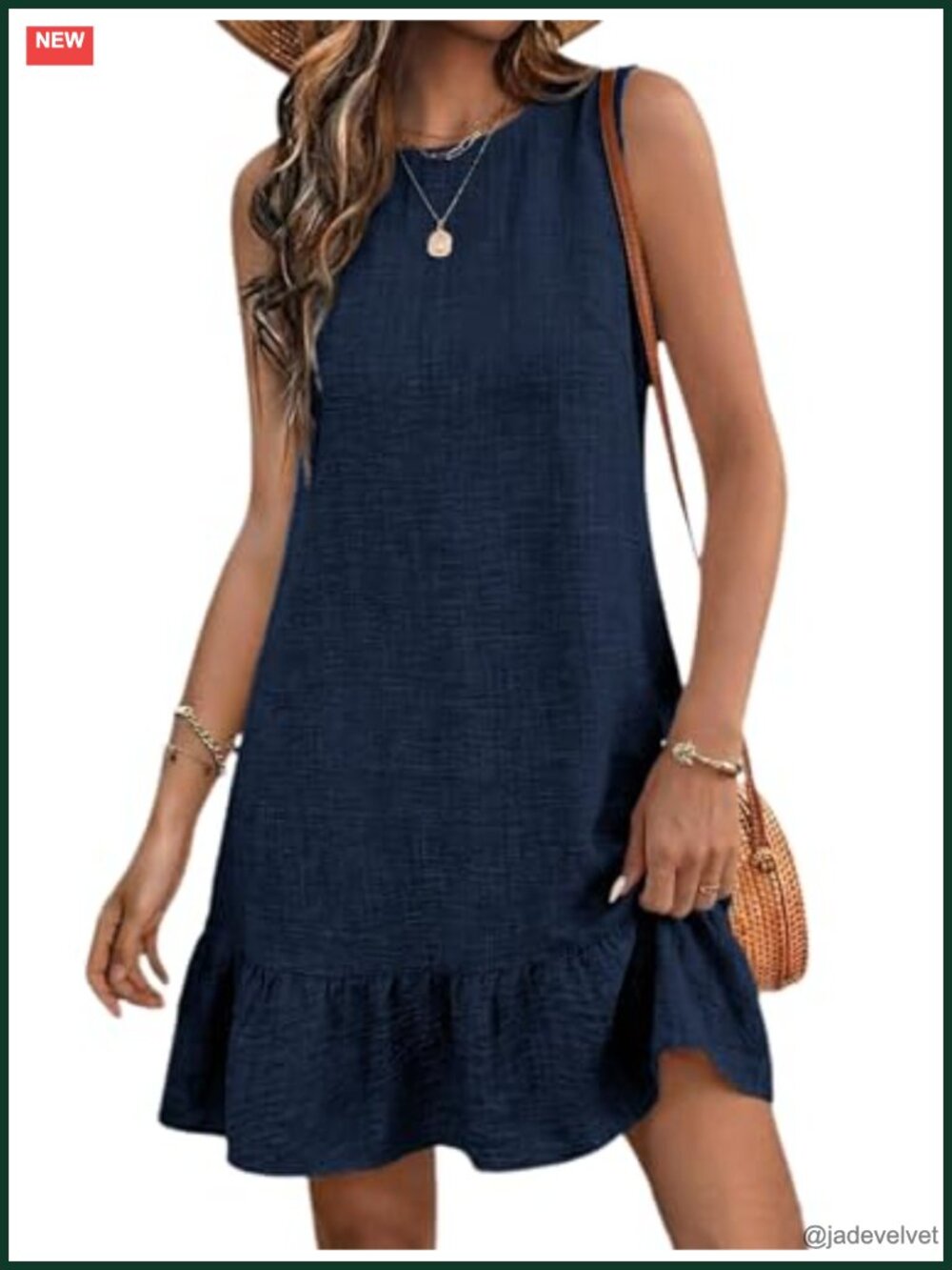 Casual Summer Mini Dress Crew Neck Sleeveless Tank Dress Ruffle Hem Flowy Beach